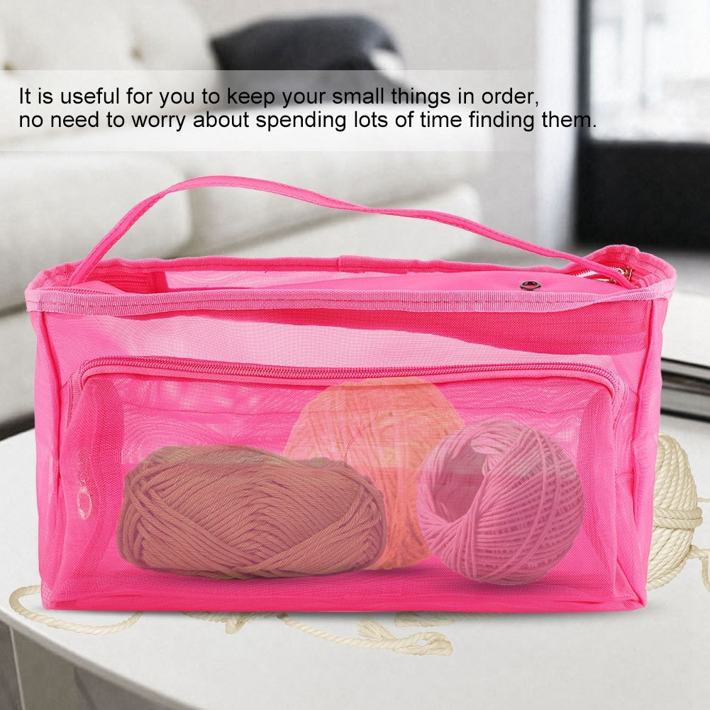 3 Holes Storage Bags Crochet Wool Small Accessories Convenient Container for Home use(Rose red)