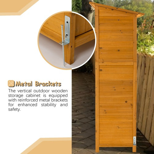 56L X 19.5W X 64H Outdoor Storage Shed With Lockable Door, Wooden Tool Storage Shed W Detachable Shelves Pitch Roof, Natural