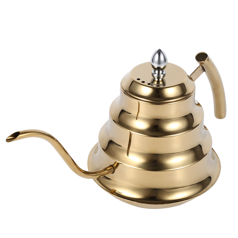 Bamboo Joint Design Stainless Steel Gooseneck Coffee Kettle Drip Pot Maker Infusion (Gold)