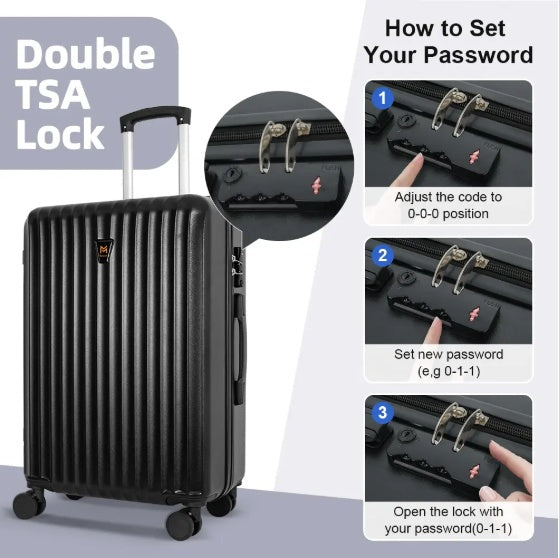 3pcs Luggage Set Lightweight Hard Shell Suitcase Set With Double Spinner Wheels, Large Capacity, Includes 3pc U-Shaped Travel Pillow Set, Perfect For Business Family Trips