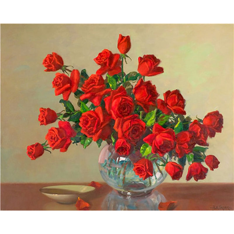 Adult Digital Oil Painting Of Flowers And Butterflies In Vases