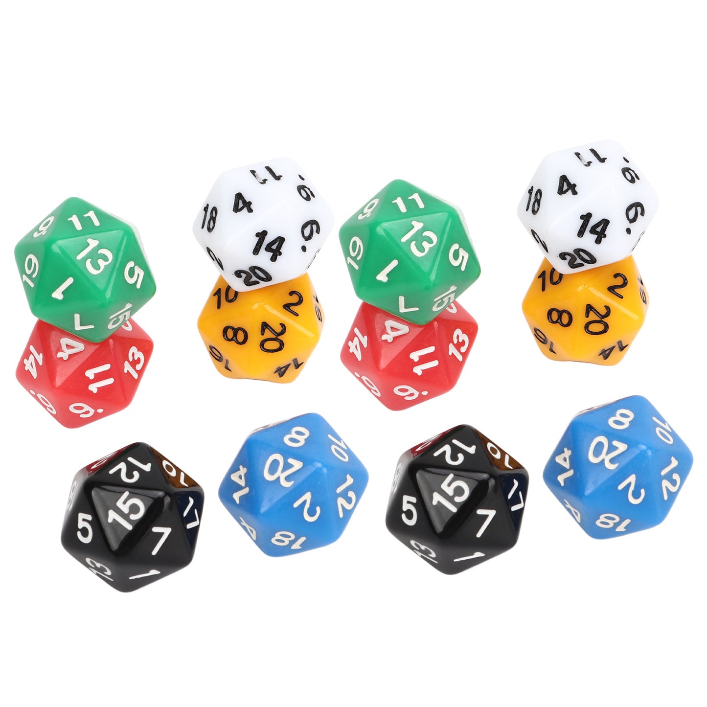 12Pcs Dice Set 6 Colors 20 Sided Plastic Teaching Dice Set for Board Games Education
