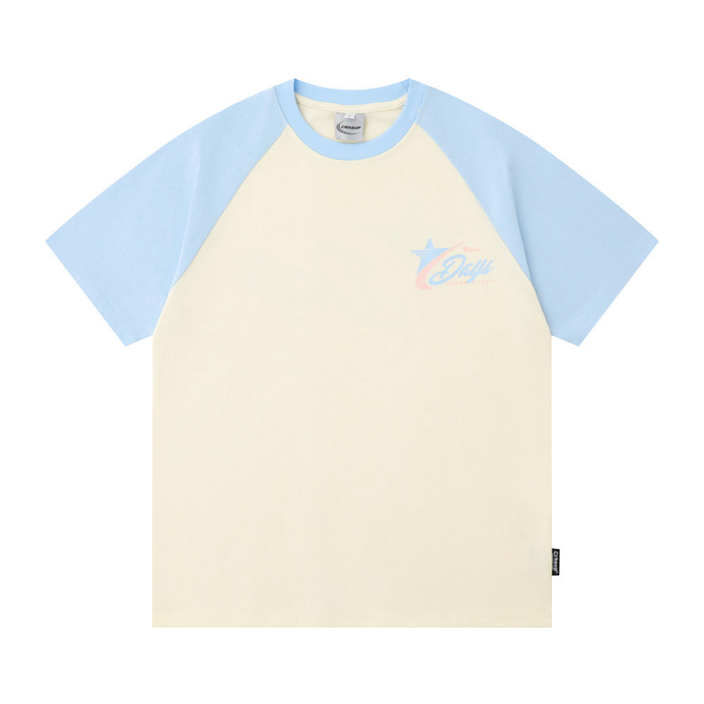 Color Contrast Patchwork Raglan Short Sleeve Men Clothing High Street