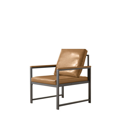 Tech Cloth Armchair, Retro Leisure Accent Chair With Extra Soft Padded Cushion, Metal Armrests, Modern Reading Arm Chair With Black Metal Frame For Living RoomOfficeBedroomStudy,