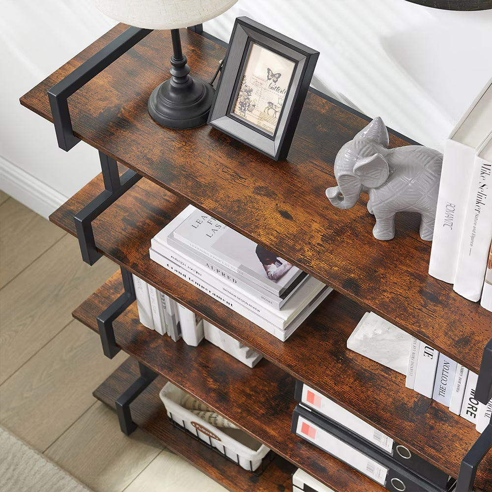 Industrial 4 Tier Bookshelf,Metal And Wood Bookcase,Open Wide Display Storage Bookshelves,for Bedroom,Living Room,Home Office, Easy Assembly