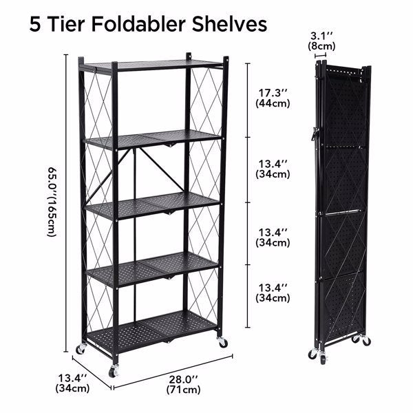 5-layer Foldable Metal Storage Rack On Wheels