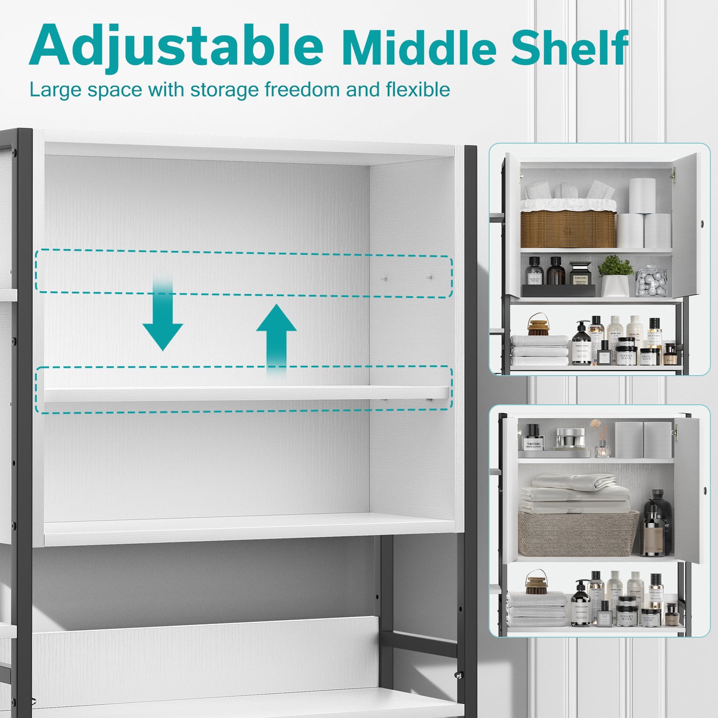 Bathroom Storage Cabinet With 4 Adjustable Side Shelves