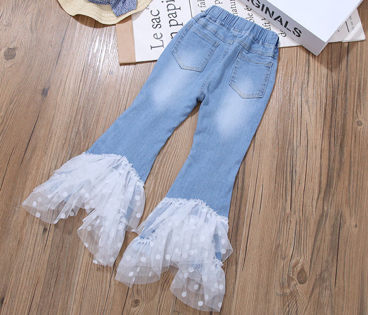 Girls' jeans spring and autumn stretch flared pants