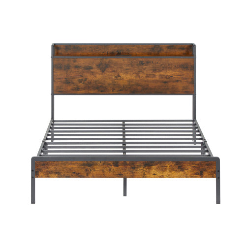 Bed Frame With Charging Station Full Size, Rustic Brown