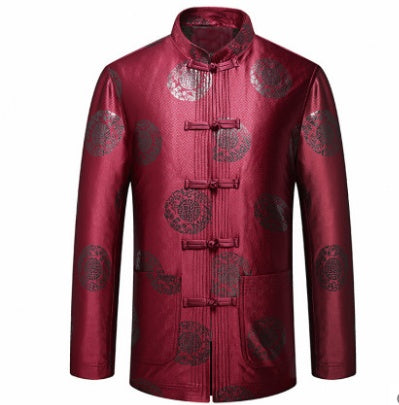 Winter middle-aged and elderly Tang suit men''s birthday party birthday dress thickened coat Zhongshan suit couple wedding grandpa suit