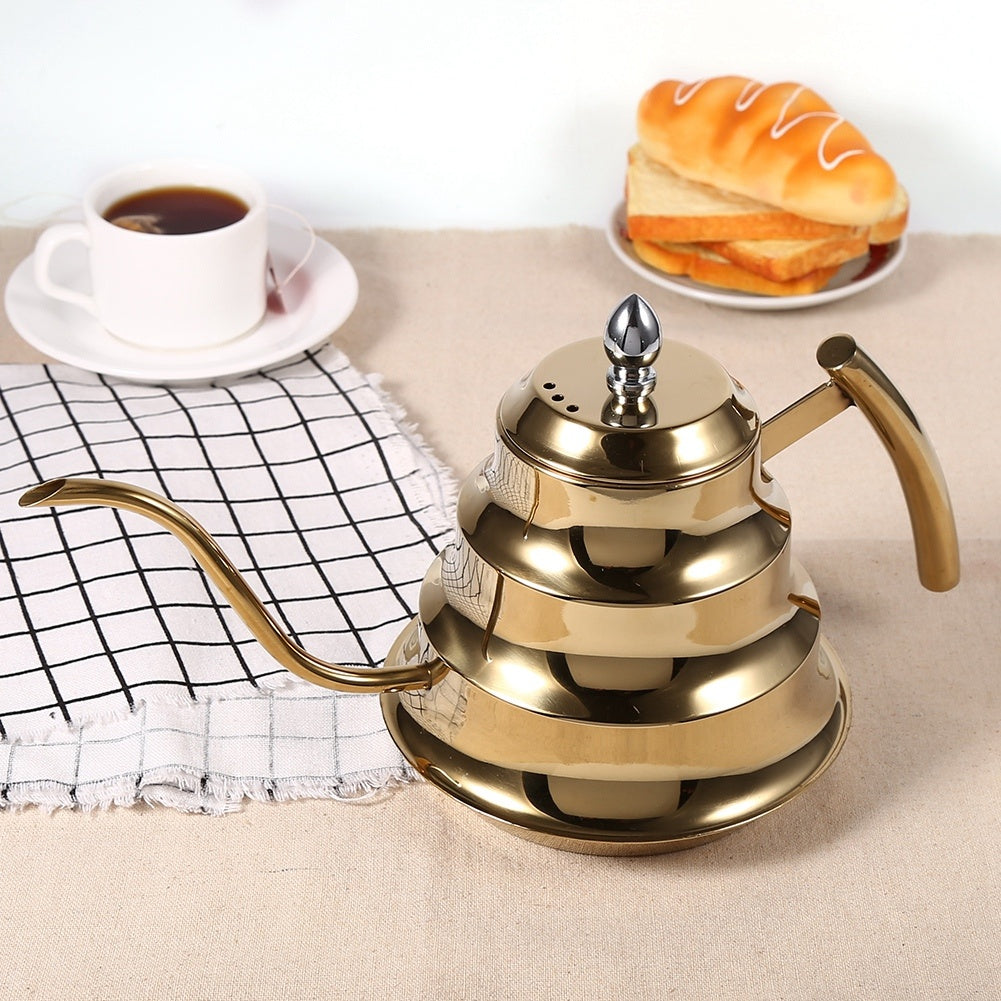 Bamboo Joint Design Stainless Steel Gooseneck Coffee Kettle Drip Pot Maker Infusion (Gold)
