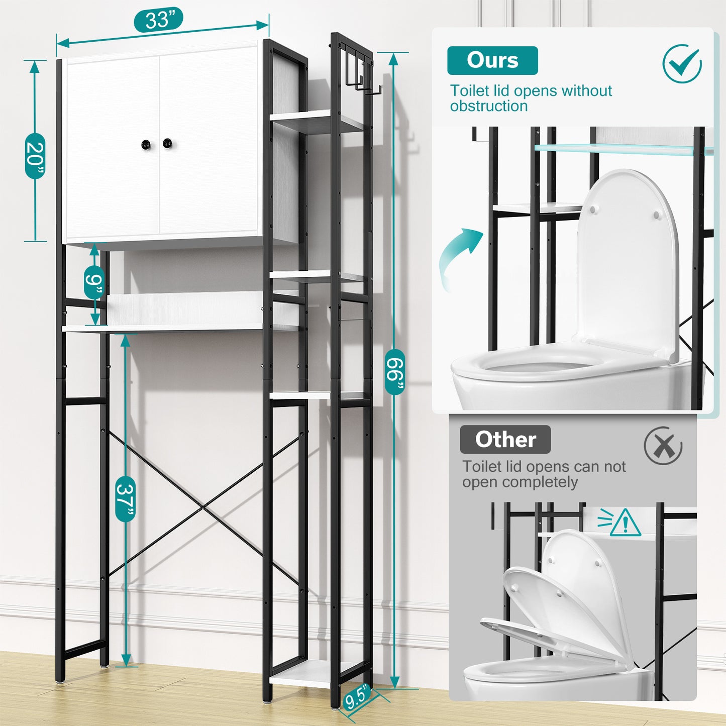 Bathroom Storage Cabinet With 4 Adjustable Side Shelves
