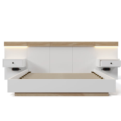 Floating Bed With Headboard In Timber Slatted Frame Size 140X200