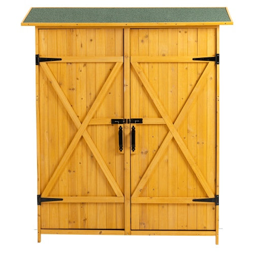 56L X 19.5W X 64H Outdoor Storage Shed With Lockable Door, Wooden Tool Storage Shed W Detachable Shelves Pitch Roof, Natural