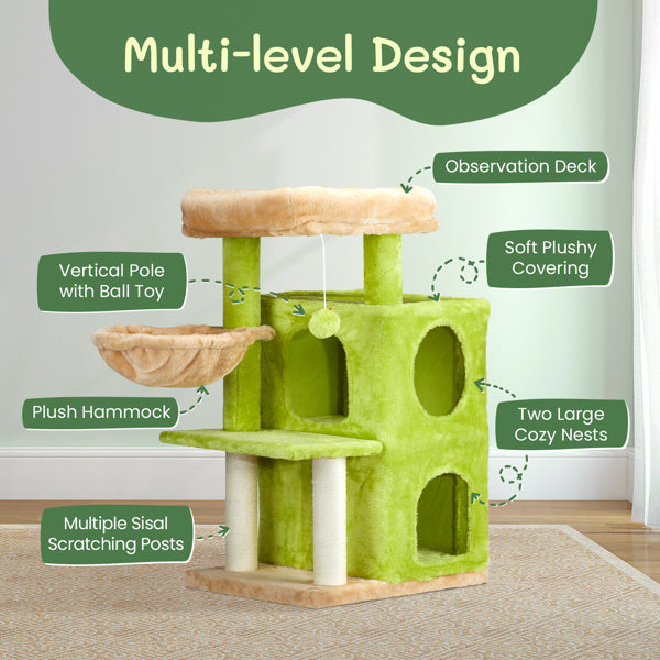 3-inch Yellow-green Speaker-shaped Double-layer Cat House Hammock Cat Bed
