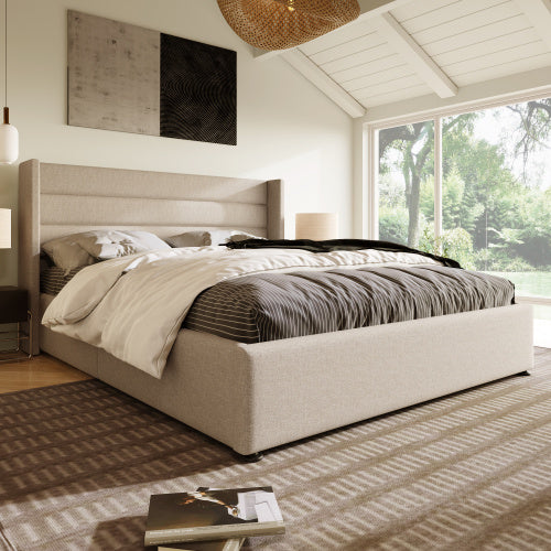 Linen Bed With Metal Frame Panels 140cmx200cm
