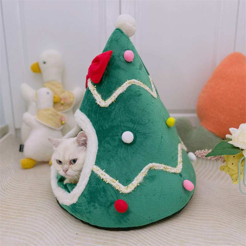 Christmas Tree Dog House Cozy Pet Cave Dog Sleeping Bed Pet Dog Tent With Removable Cushion Dog Bed For Dogs Cats