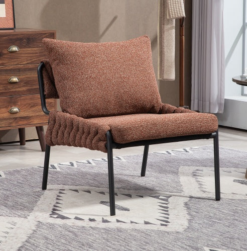Modern Accent Lounge Chair With Braided Upholstery And Metal Frame, Comfortable Armchair For Living Room Or Bedroom, Soft Cushioned Seat And Backrest, Set Of 1