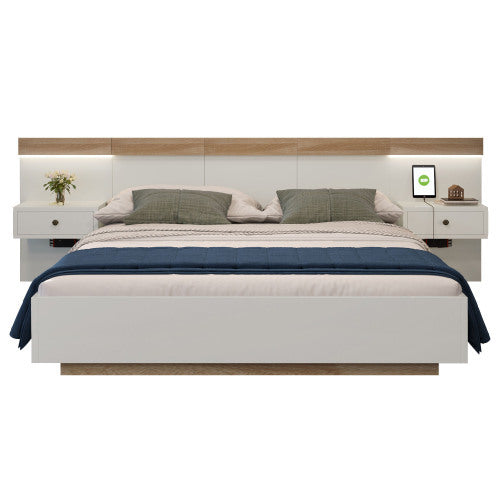 Floating Bed With Headboard In Timber Slatted Frame Size 140X200