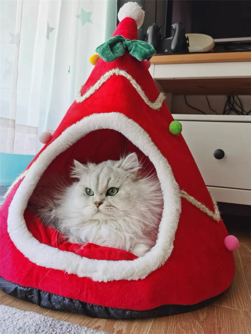 Christmas Tree Dog House Cozy Pet Cave Dog Sleeping Bed Pet Dog Tent With Removable Cushion Dog Bed For Dogs Cats