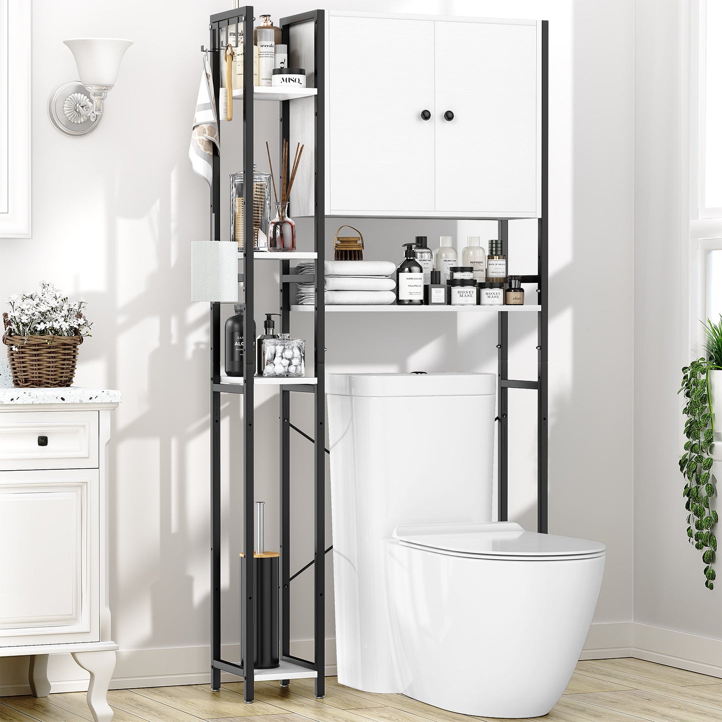 Bathroom Storage Cabinet With 4 Adjustable Side Shelves
