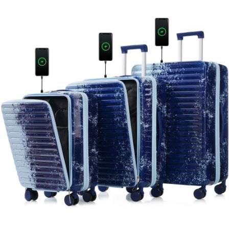 Luggage 3Piece Sets, 20 24 With Front Pocket,Hard Shell Luggage Carry On Luggage Set With TSA Lock Usb Interface, Universal Wheel,cup Holder