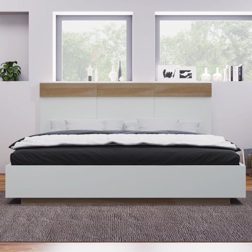 Floating Bed With Headboard In Timber Slatted Frame Size 160cmx200cm