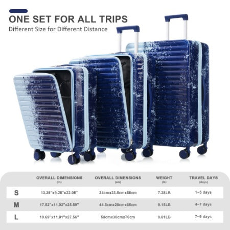 Luggage 3Piece Sets, 20 24 With Front Pocket,Hard Shell Luggage Carry On Luggage Set With TSA Lock Usb Interface, Universal Wheel,cup Holder