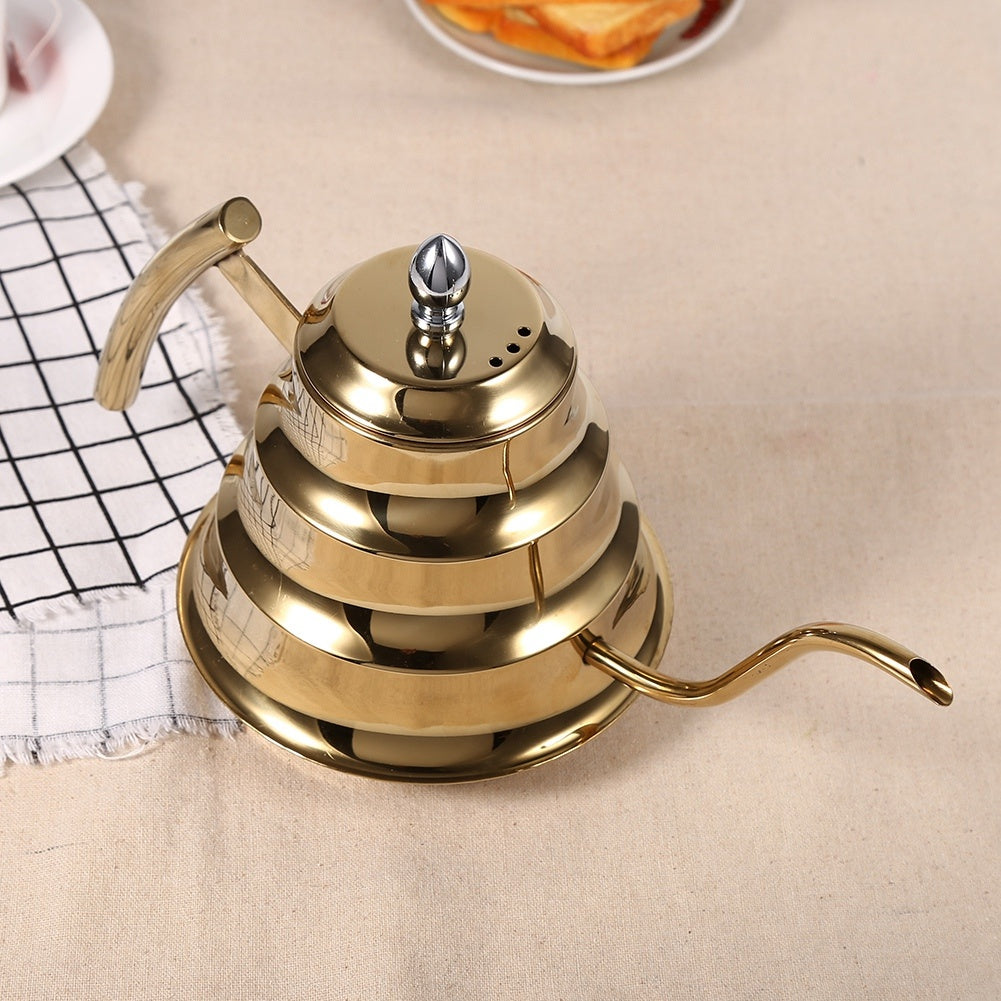 Bamboo Joint Design Stainless Steel Gooseneck Coffee Kettle Drip Pot Maker Infusion (Gold)