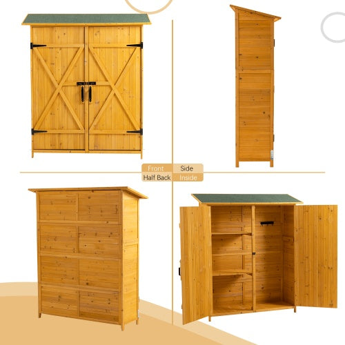 56L X 19.5W X 64H Outdoor Storage Shed With Lockable Door, Wooden Tool Storage Shed W Detachable Shelves Pitch Roof, Natural