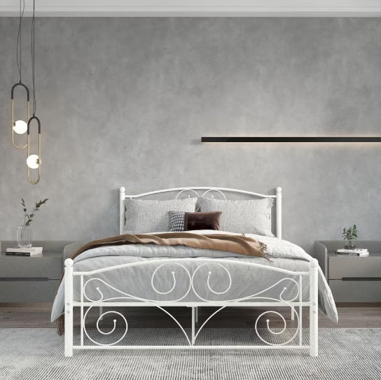 Full Size Unique Flower Sturdy System Metal Bed Frame With Headboard And Footboard