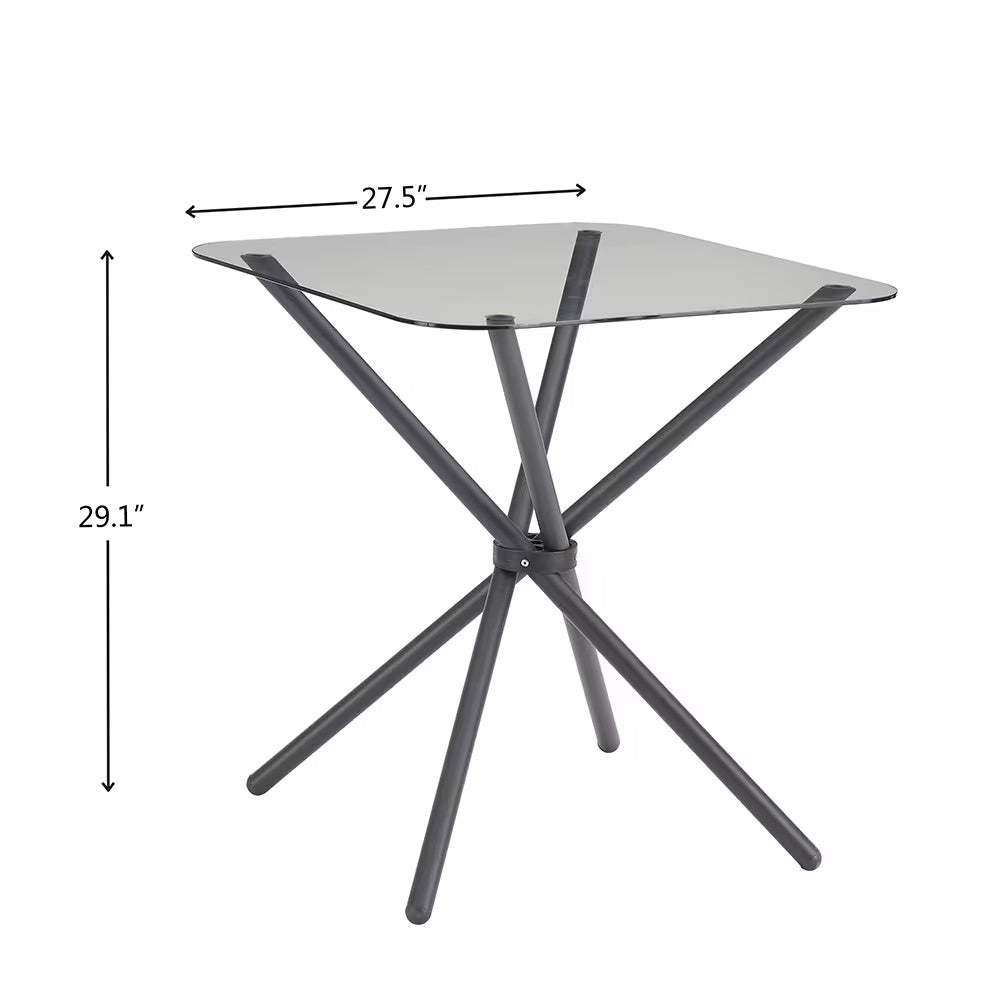 Dining Table Set For 2 People, Square Glass Tempered Dining Table With 4 Legs And 2 Metal Chairs