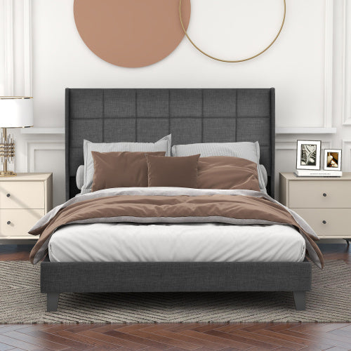 Linen Bed Frame Mit Federkernmatratze Size140 X 200cm