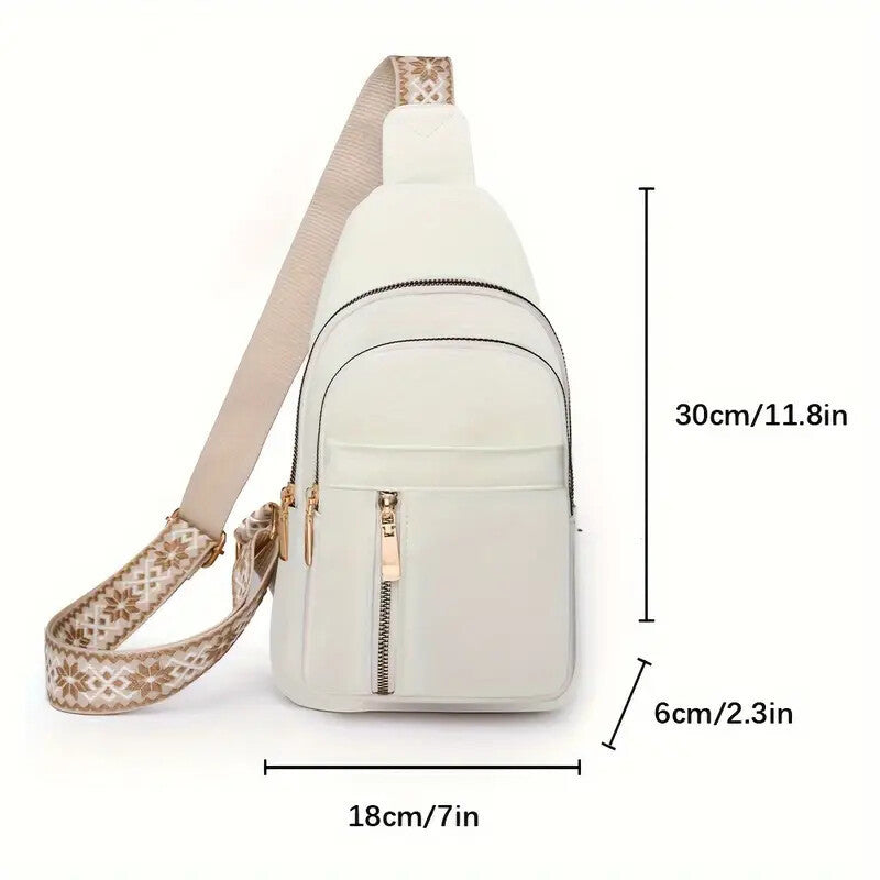 Vintage Style Women's Chest Bag, Non-Waterproof Zippered Shoulder Messenger Bag For Commuting, Crossbody Bag