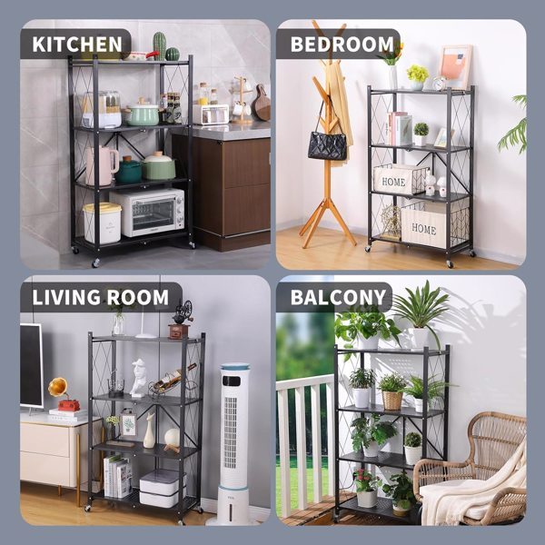 5-layer Foldable Metal Storage Rack On Wheels