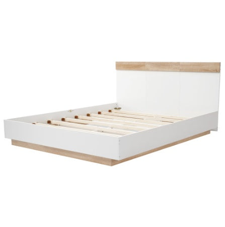 Floating Bed With Headboard In Timber Slatted Frame Size 160cmx200cm