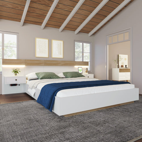 Floating Bed With Headboard In Timber Slatted Frame Size 140X200