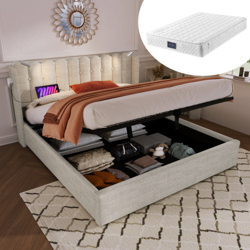 Linen Storage Space Bed Frame With Mattress Size 160cmx200cm