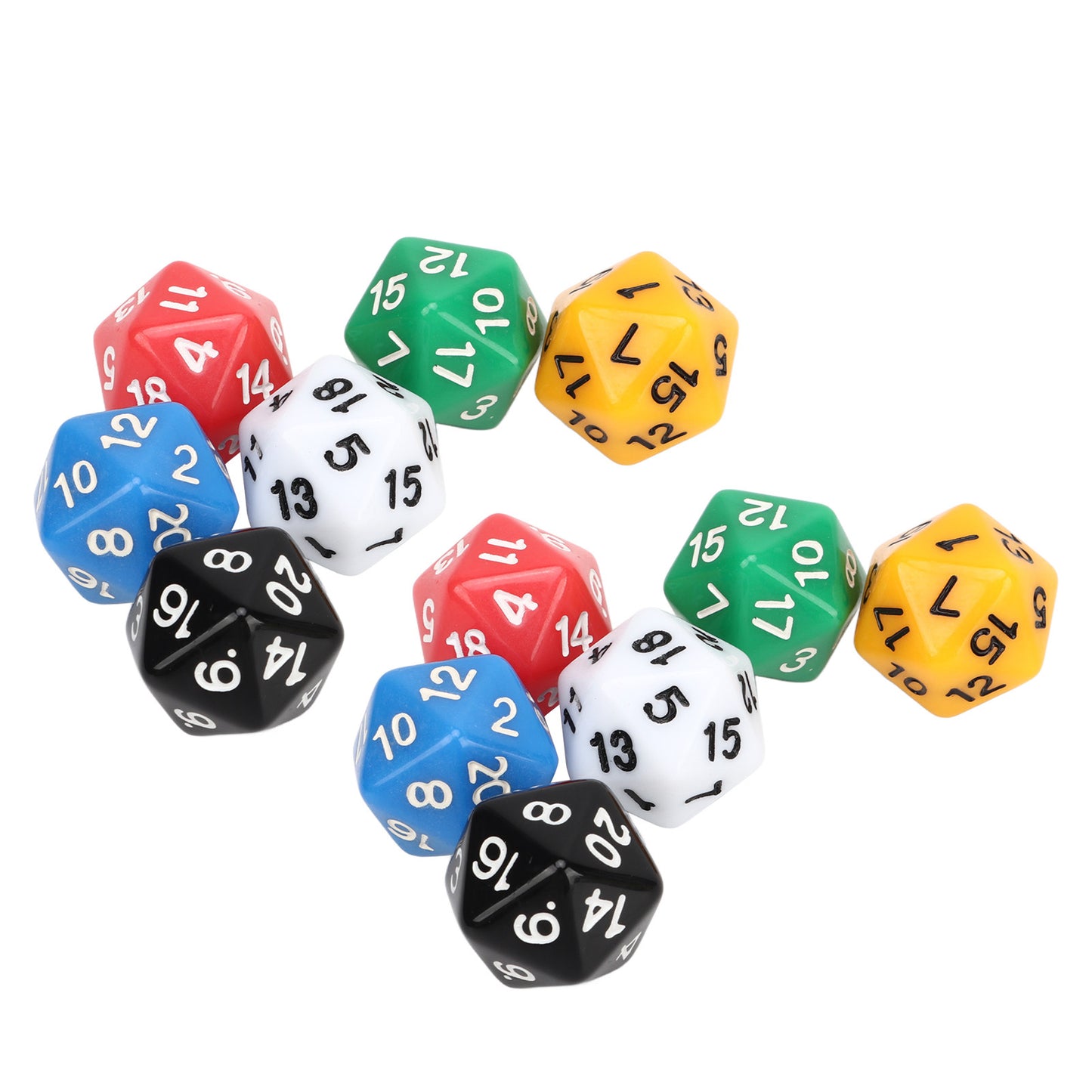 12Pcs Dice Set 6 Colors 20 Sided Plastic Teaching Dice Set for Board Games Education