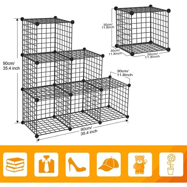 Cube Storage Organizer, 6 Cube Freely Combinable Metal Grids Storage Shelf,Black Iron