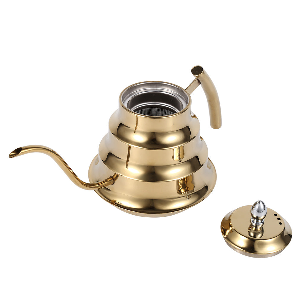 Bamboo Joint Design Stainless Steel Gooseneck Coffee Kettle Drip Pot Maker Infusion (Gold)