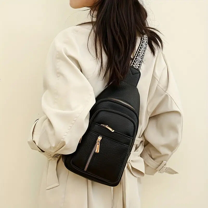 Vintage Style Women's Chest Bag, Non-Waterproof Zippered Shoulder Messenger Bag For Commuting, Crossbody Bag