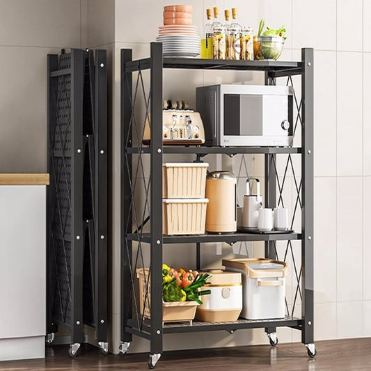 5-layer Foldable Metal Storage Rack On Wheels