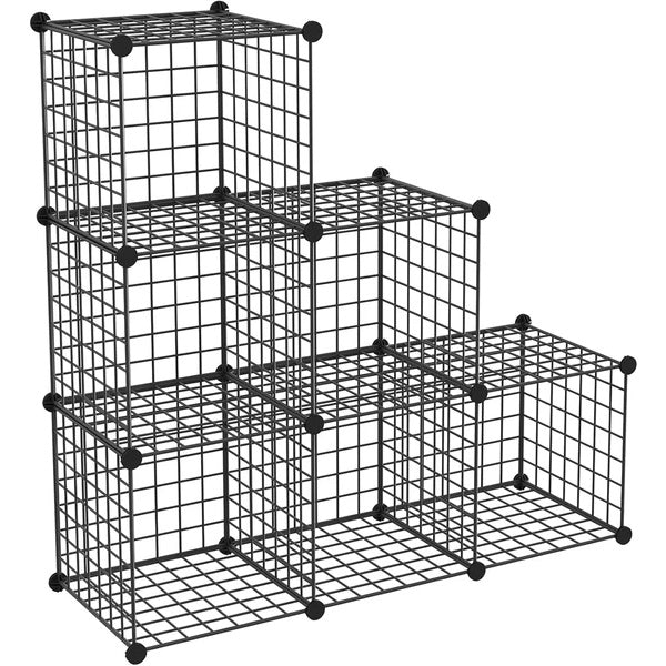 Cube Storage Organizer, 6 Cube Freely Combinable Metal Grids Storage Shelf,Black Iron