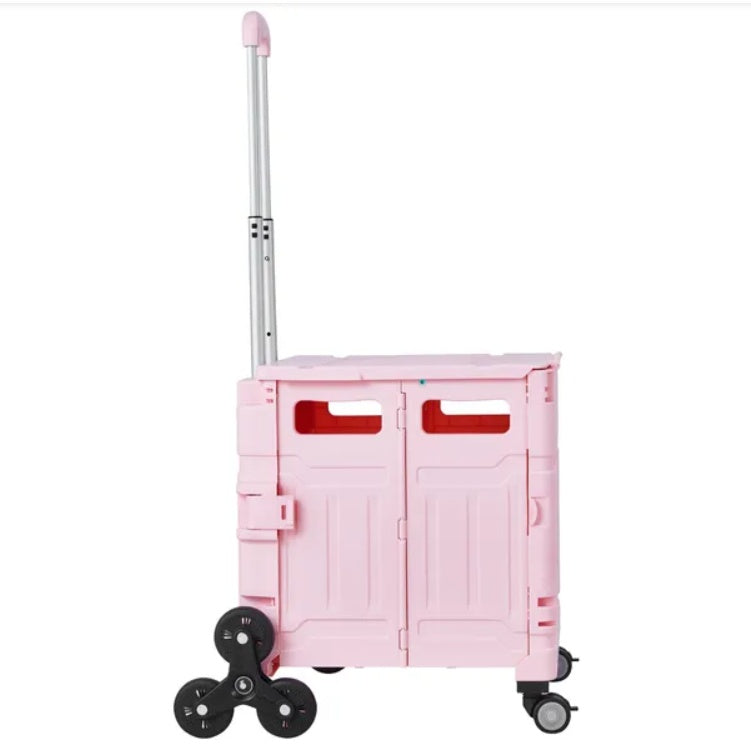 Foldable Cart With Stair Climbing Wheels Collapsible Rolling Crate 65L