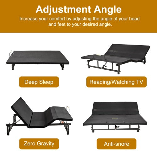 Adjustable Bed Base Frame Queen Bed Frame With Head And Foot Incline Wireless Remote 4 Ports USB, Under-Bed Nightlights, Zero Gravity Quiet Motor Black Queen