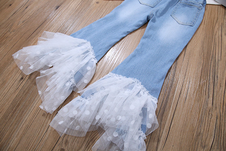 Girls' jeans spring and autumn stretch flared pants