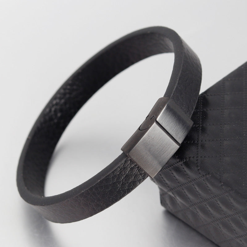 Leather Bracelet Leather Bracelet J Simple Bracelet Men'S Cowhide Jewelry