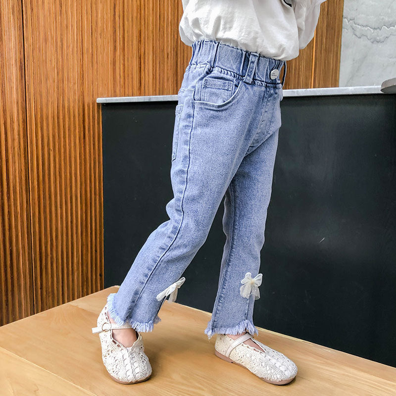 Korean Version Of Children's Clothing Girls Flared Pants Little Girls Bow Stretch Jeans Trend