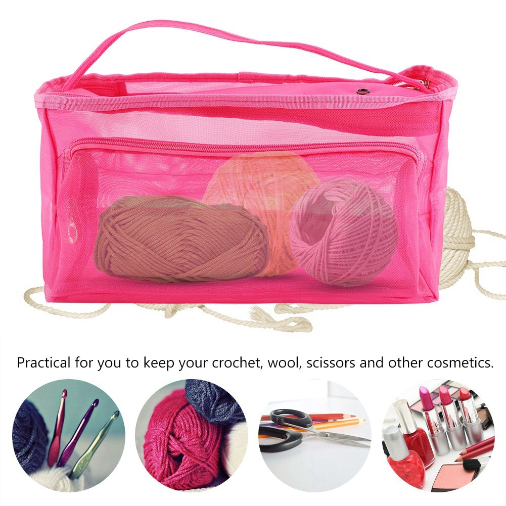 3 Holes Storage Bags Crochet Wool Small Accessories Convenient Container for Home use(Rose red)